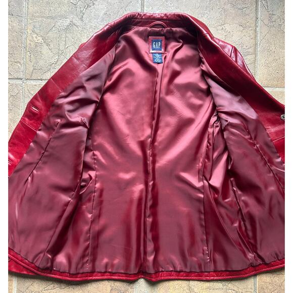 Vintage GAP Red Leather Blazer Womens Jacket 100% Genuine Leather Small - Picture 3 of 5